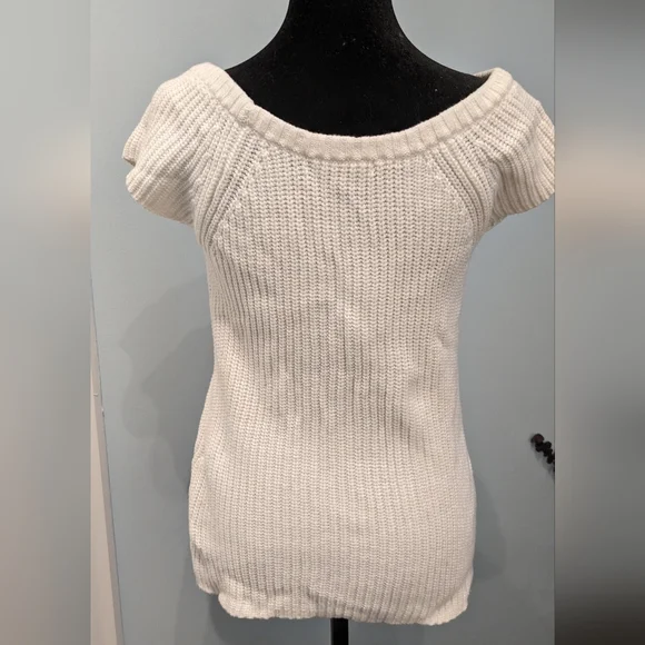Boston Proper White knit short sleeve sweater size Small - Picture 3 of 4